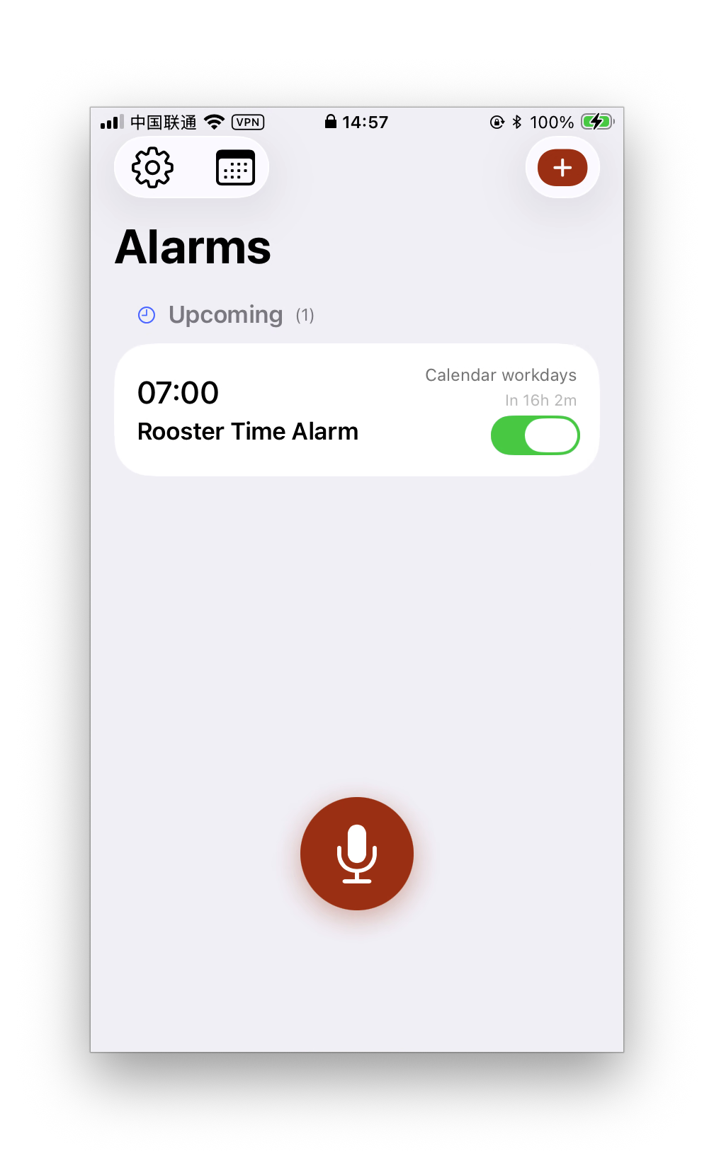Rooster Time Alarm List Interface